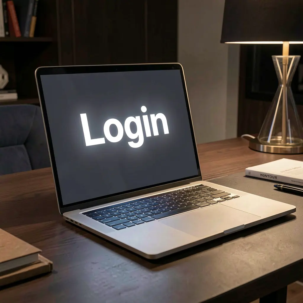 Modern laptop on a dark desk showing the JOMMAX login screen with a clear sign in interface for online casino access in Malaysia